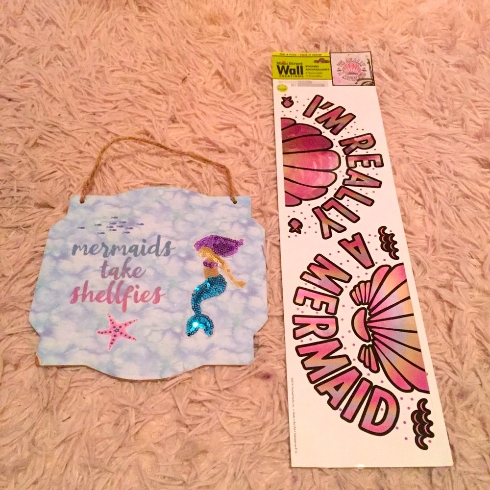 NWT Mermaid Wall Art Sticker Decal & Hanging Sign
